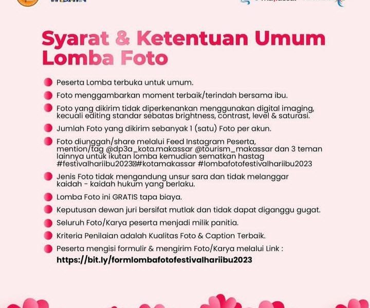 Dispar Makassar Gelar Lomba Foto Festival Hari Ibu, Ini Syaratnya