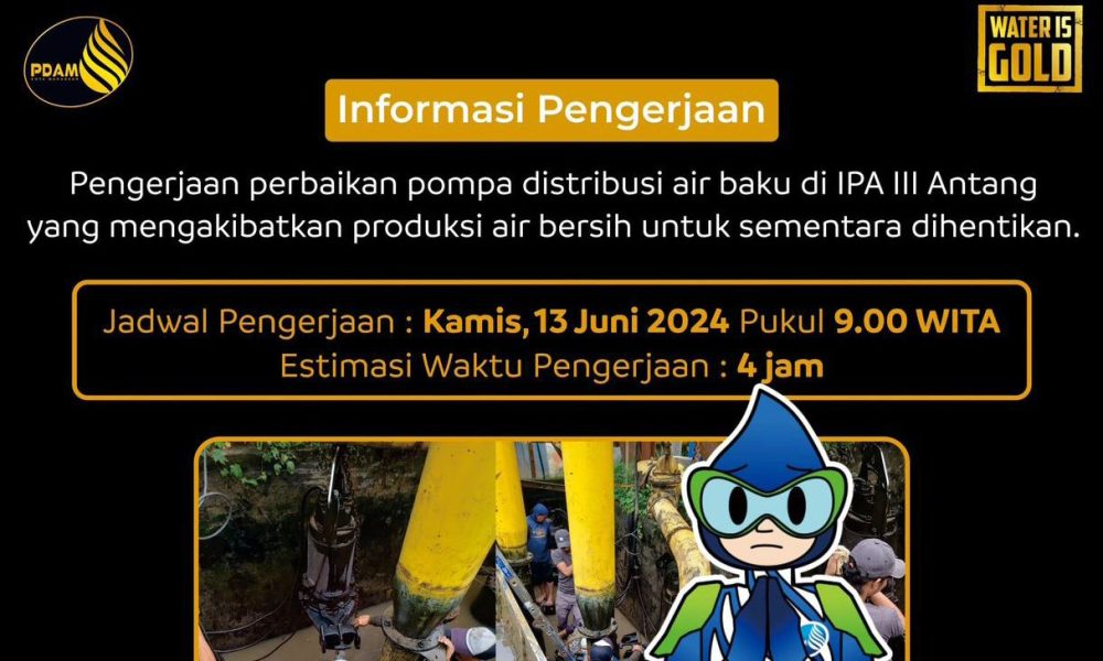 PDAM Makassar Akan Lakukan Perbaikan Pompa Air Baku di IPA III Antang