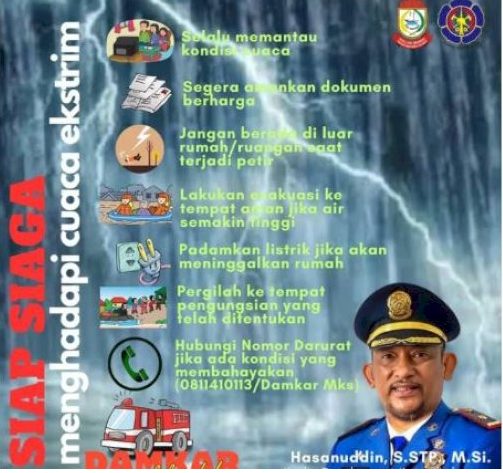 Hadapi Cuaca Ekstrem, Damkarmat Makassar Imbau Masyarakat Waspada dan Siap Siaga