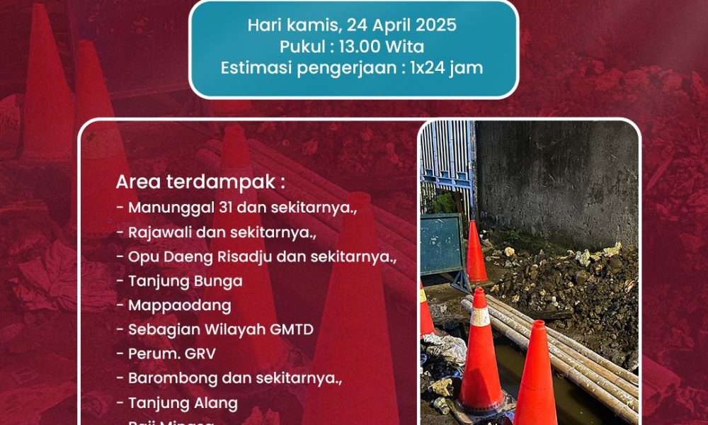 Warga Makassar Diminta Waspada, PDAM Perbaiki Pipa Bocor Selama 24 Jam Mulai 24 April