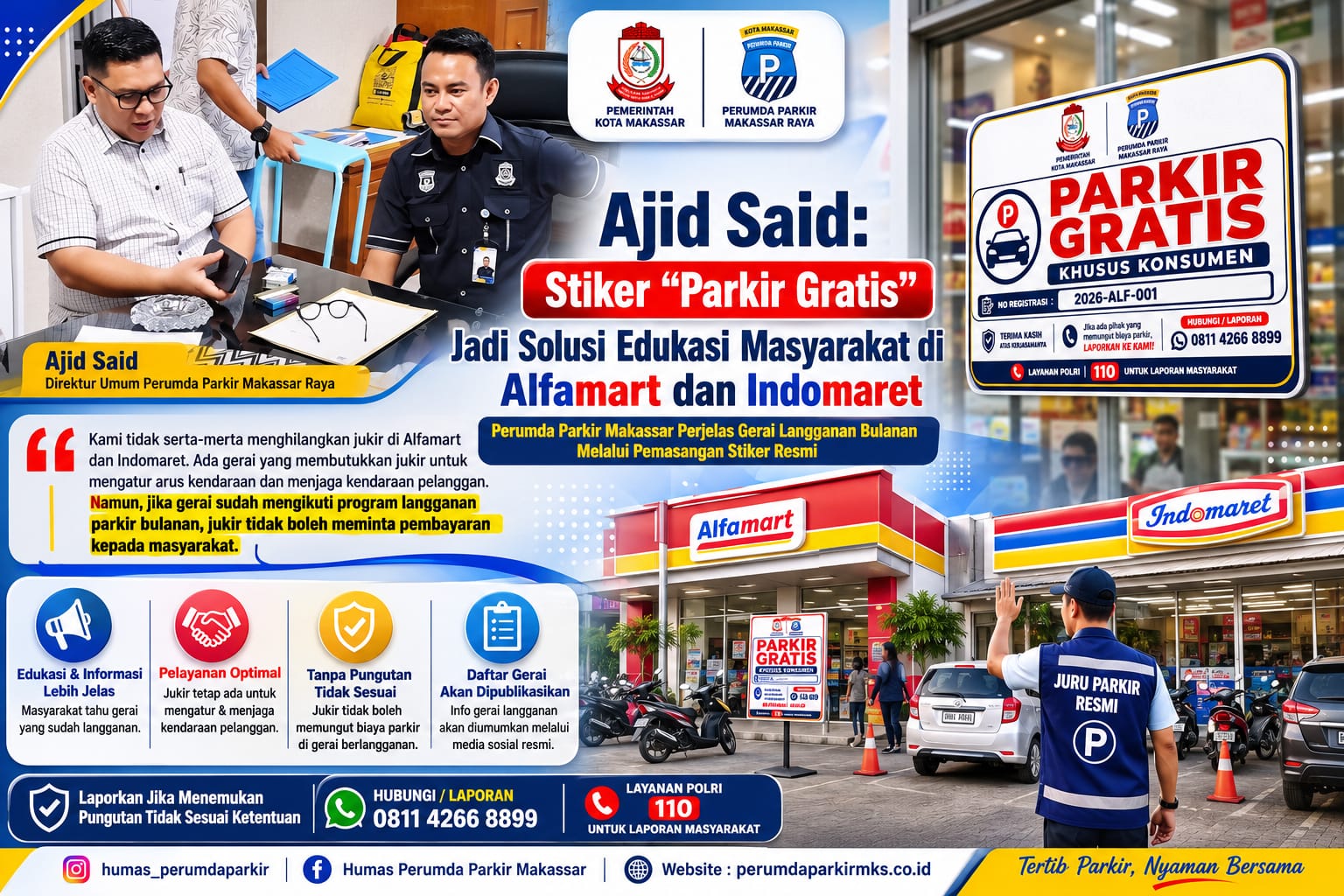 Pasang Stiker Resmi ‘Parkir Gratis’, Perumda Parkir Makassar Raya Berikan Kepastian Layanan di Gerai Ritel